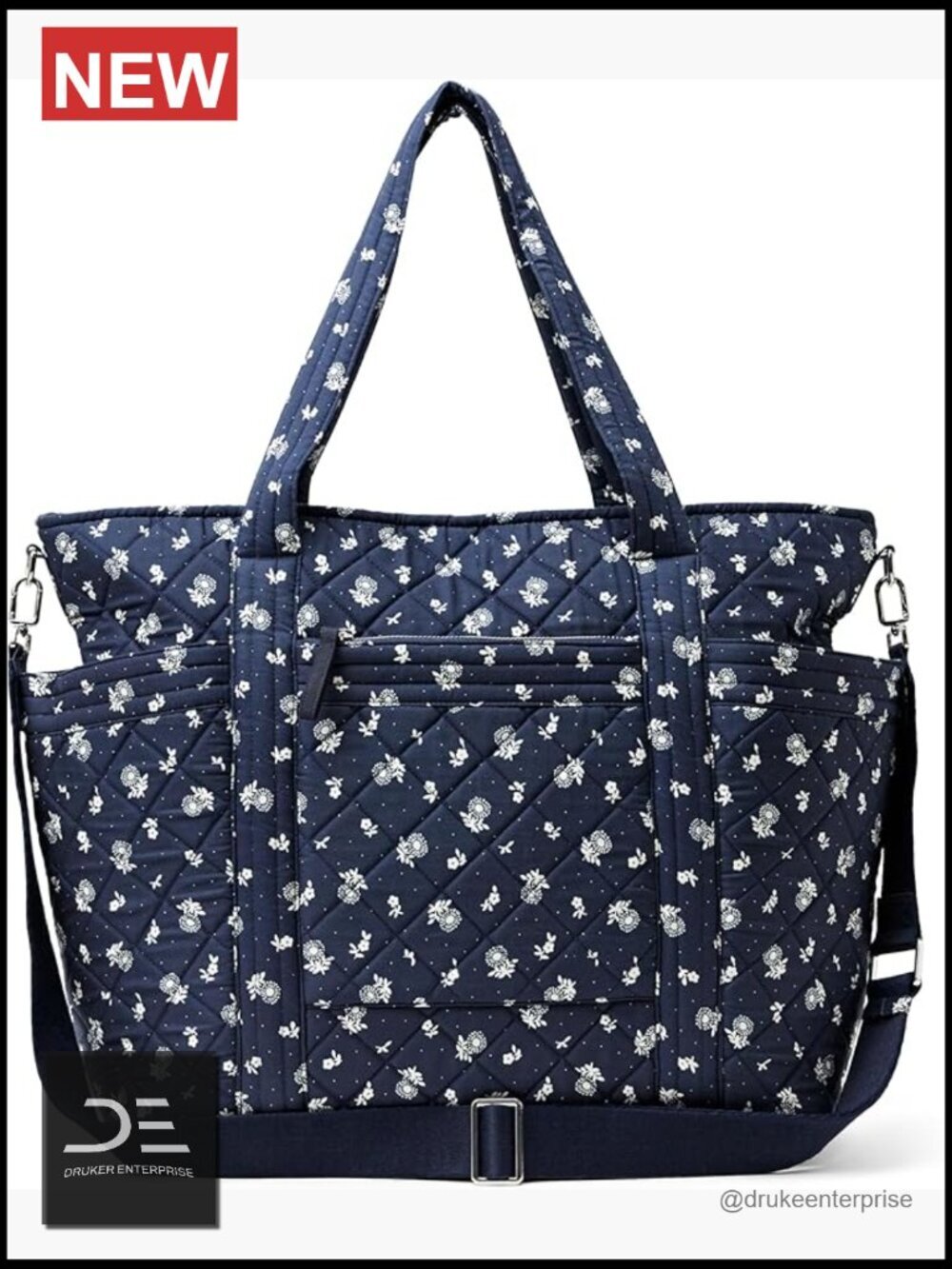 Quilted Cotton Travel Tote Bag with Padded Handles and Crossbody Strap